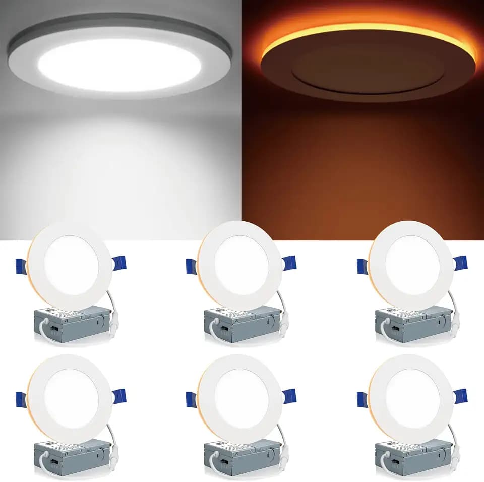 Meconard 6 Pack 4 Inch 5CCT LED Recessed Lighting with Night Light, White