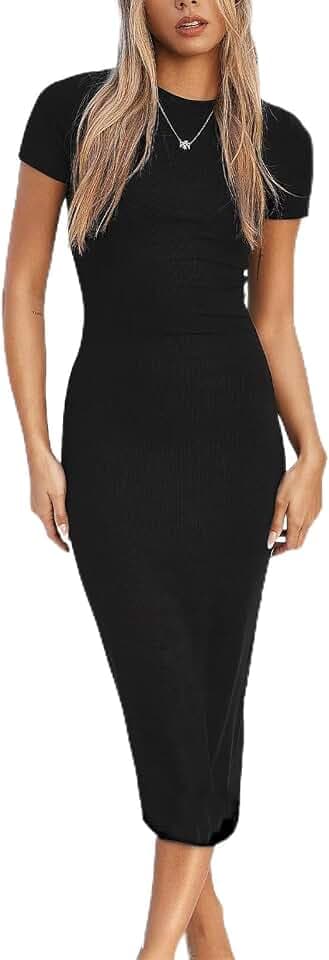 LACOZY Damen-Sommerkleid, kurzärmelig, sexy, figurbetont, Bleistiftkleid, formelles Cocktailkleid, langes Kleid