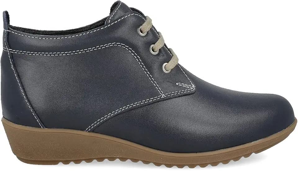 Leder Stiefel Stiefeletten Ankle Boot für Damen. Schnürstiefel mit Niedrigem Keil. Schnürbeute. Flexibel und Komfortabel. Schnüre oder Klettverschluss. Schwarz, Braun, Rot und Blau