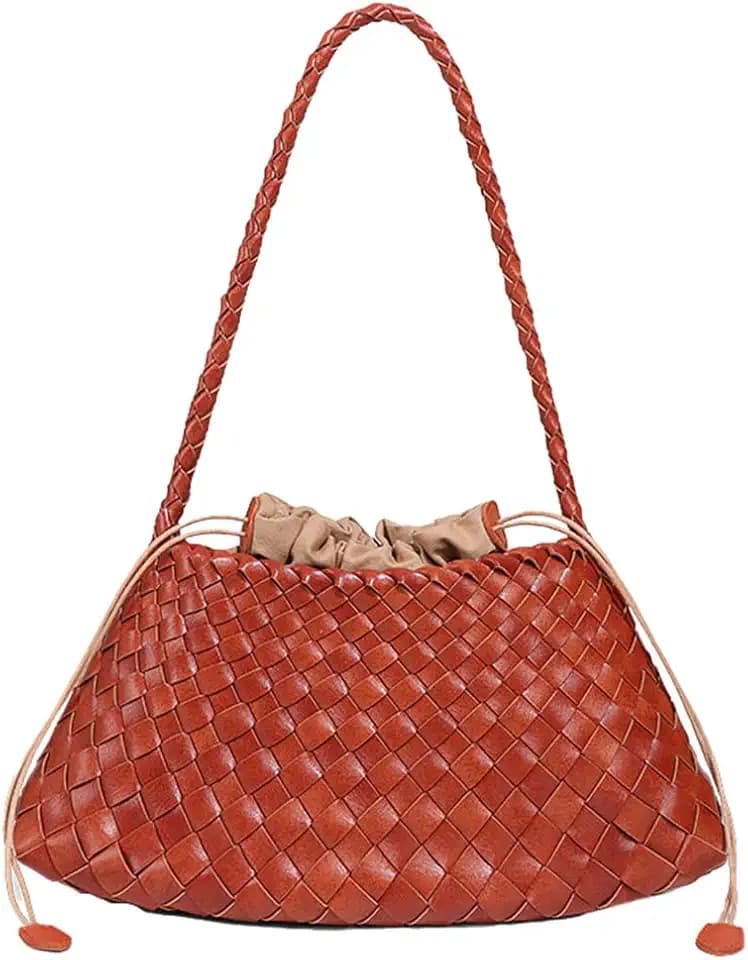 Woven Hobo Bags Women Trendy Suede Bucket Purse Shoulder Bag Tote Handbag