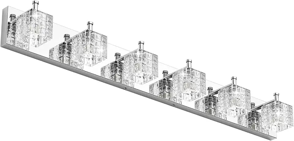 Ralbay Modern Crystal Bathroom Light Fixtures 6 Lights LED Modern Chrome Vanity Light Fixtures Over Mirror Crystal Bathroom Vanity Lights