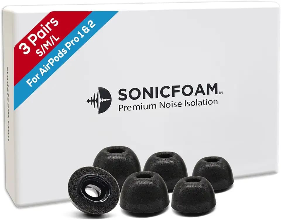 SONICFOAM SFAir-1-2 Pro S/M/L - Memory Foam Earbud Tips - 3 Pairs - Black