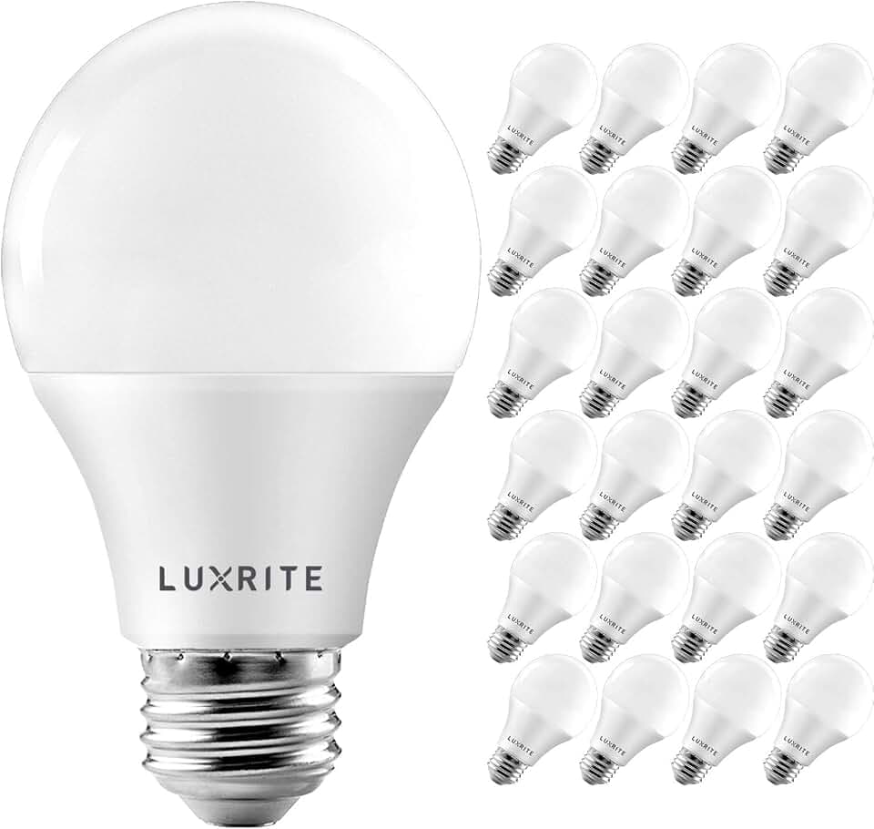 LUXRITE A19 LED Light Bulb 60W Equivalent 800LM 5000K Bright White, 24 Pack