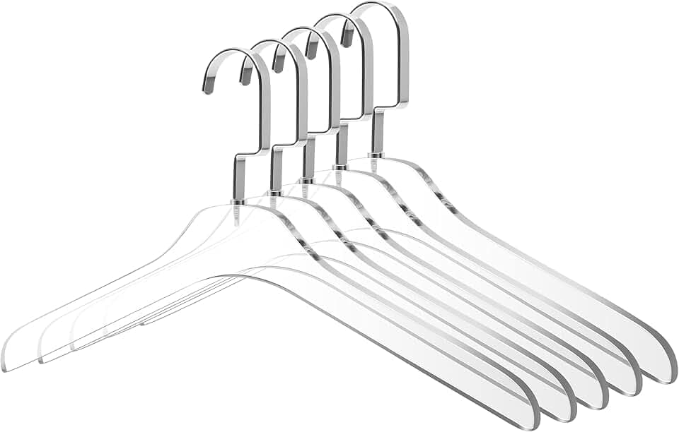 Hochwertige, transparente Acryl-Kleiderbügel von Lucite, 5er-Pack, Anzug – Schrank-Organizer für Erwachsene (Glänzendes Silber/Chrom, 5)