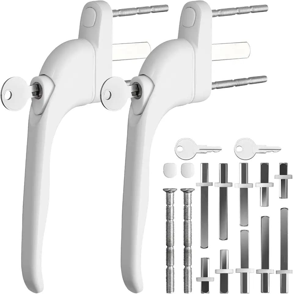 Neoteck Inline Fenstergriff Universal Espag Schlüssel abschließbar Doppelverglasung passend für alle gängigen Fenster und Balkontüren, Spindellänge 10mm, 15mm, 30mm, 43mm, 55mm