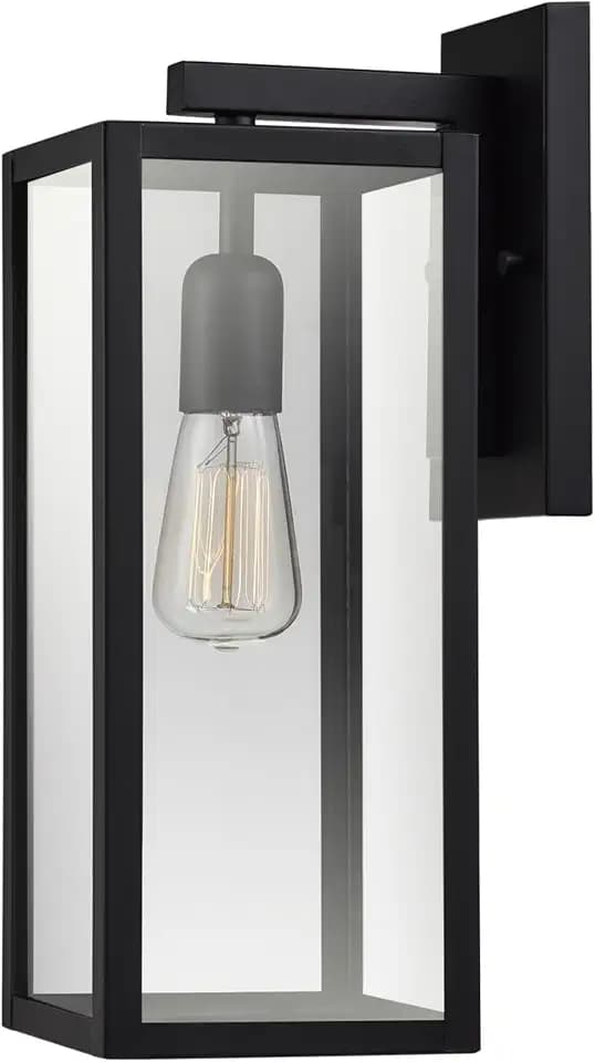 Globe Electric 44176 1-Light Outdoor/Indoor Wall Sconce, Matte Black Finish, Clear Glass Shade, Weather-Resistant Modern Exterior Light