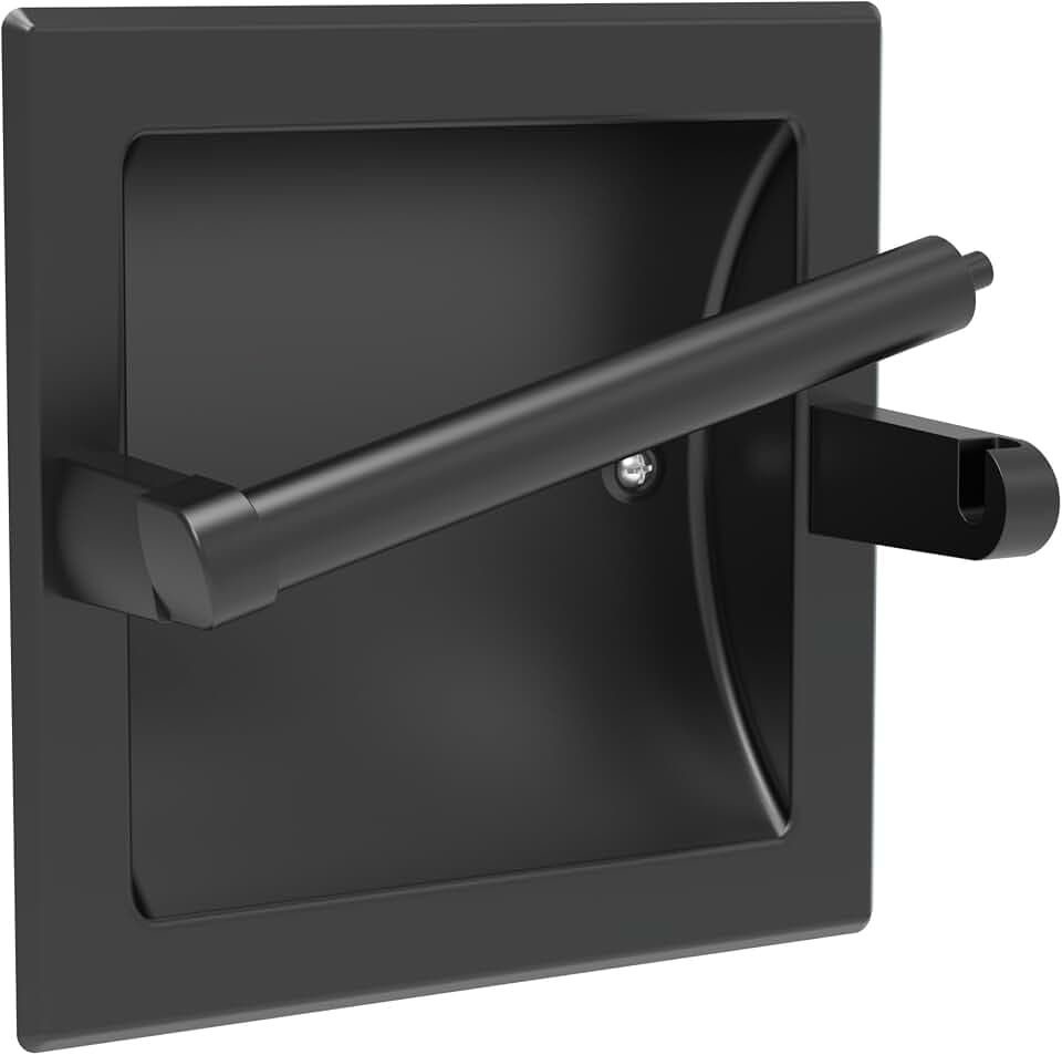 Mattschwarzer Toilettenpapierhalter für Normale Rollen, Schwarz schwenkbarer Toilettenpapierhalter Wandhalterung aus Metall, in Wand Toilettenpapierhalter Schwarz, Badezimmer Toilettenpapier