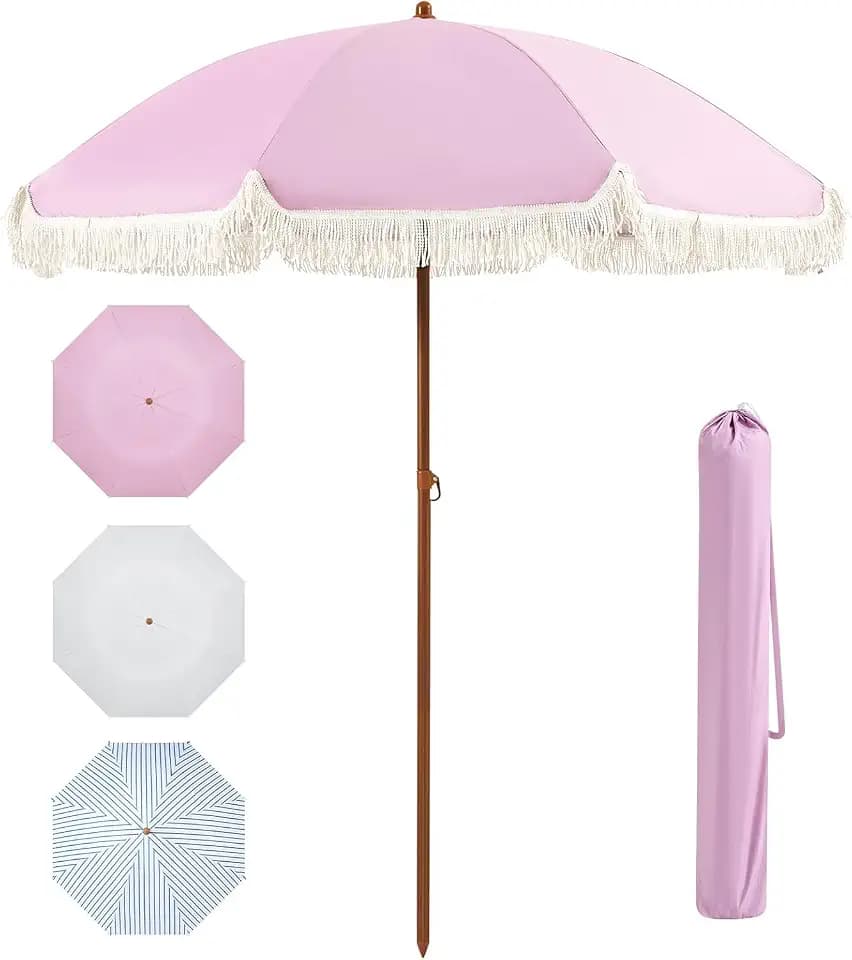 Aoxun Patio Umbrella Outdoor UV 50+ Protection Umbrella with Fringe