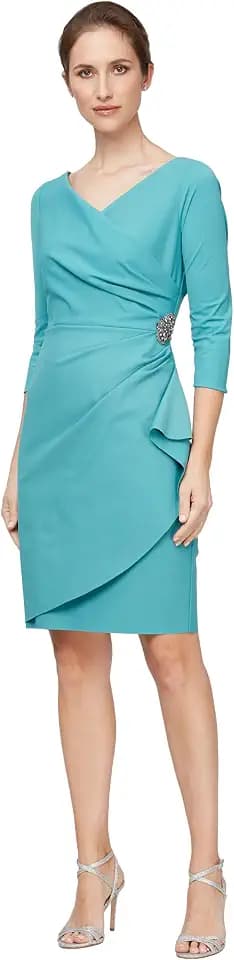 Alex Evenings Women's Slimming Short Sheath 3/4 Sleeve Cocktail Dress, Wedding Guest