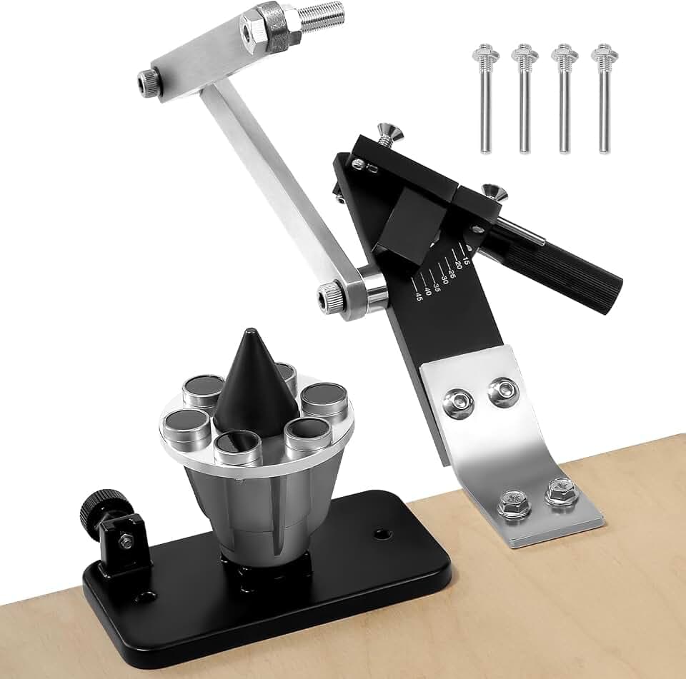 VEVOR Lawn Mower Blade Sharpener and Balancer, 15° - 45° Adjustable Lawnmower Blade Sharpening Tool with 4 Adapter Pins, Ball Bearings & 25mm Enlarged Handle, Compatible with Most Angle Grinders