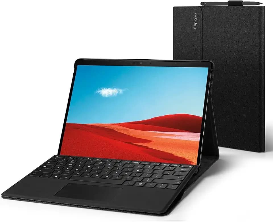 Spigen for Microsoft Surface Pro 13 inch, 12th(2026)/11th/10th/9th Stand Folio Designed for Case Cover with Pen Holder, Compatible with Type Cover Keyboard - Black