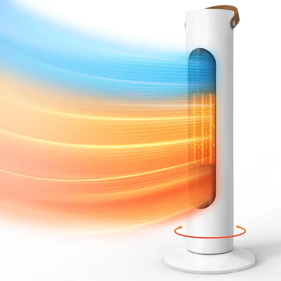 Portable 1500W Ceramic Tower Heater – 70° Oscillating Electric Space Heater with 3-Second Instant Heat, Dual Heating & Fan Modes, Overheat & Tip-Over Protection, Easy-Carry Leather Handle02