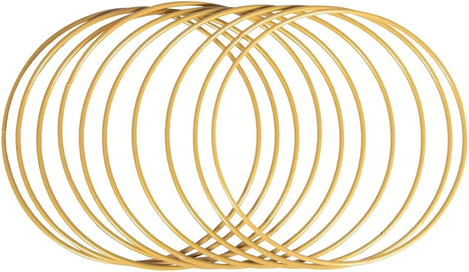 Rayher 25215616 Metallringe, 10 Stück (1er Pack), 20 cm ø, gold beschichtet, Stärke ca. 3 mm, Drahtringe zum Basteln, für Wickeltechnik, Traumfänger, Floristik, Hochzeitskranz, Hoops