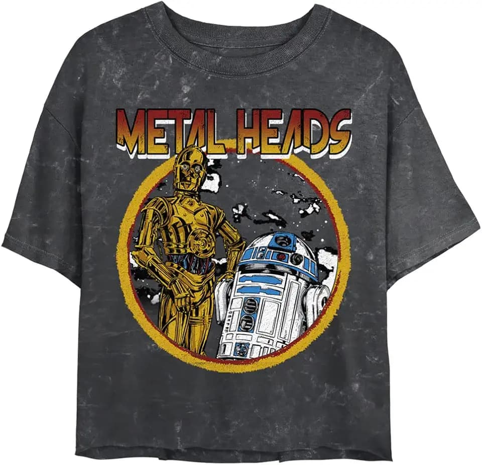 Star Wars Women's Star Wars Metal Droids Women's Mineral Wash Short Sleeve Crop Tee