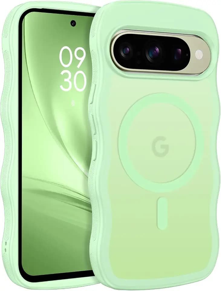 BENTOBEN Magnetic for Google Pixel 10 Case Cute, Curly Wavy Pixel10 Case [Compatible with MagSafe], Anti-Slip Shockproof Matte Slim Women Girls Boys Phone Cover for Google 10 6.3", Matcha Green