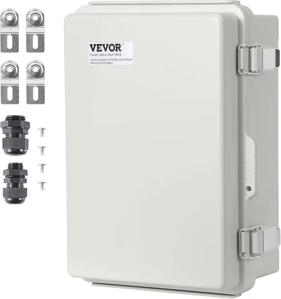 VEVOR Elektrischer Anschlusskasten für den Außenbereich, 300 x 200 x 180 mm Elektrogehäuse aus ABS-Kunststoff mit Klappdeckel, Edelstahlriegel, IP67, für elektrische Projekte im Außenbereich