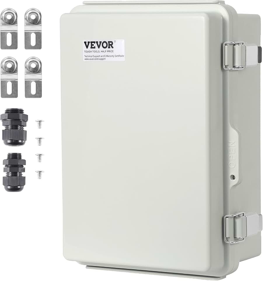 VEVOR Elektrischer Anschlusskasten 430 x 330 x 180 mm, Elektrogehäusekasten aus ABS-Kunststoff mit Scharnierdeckel, Edelstahlverschluss, IP67 staubdicht wasserdicht für Elektroprojekte