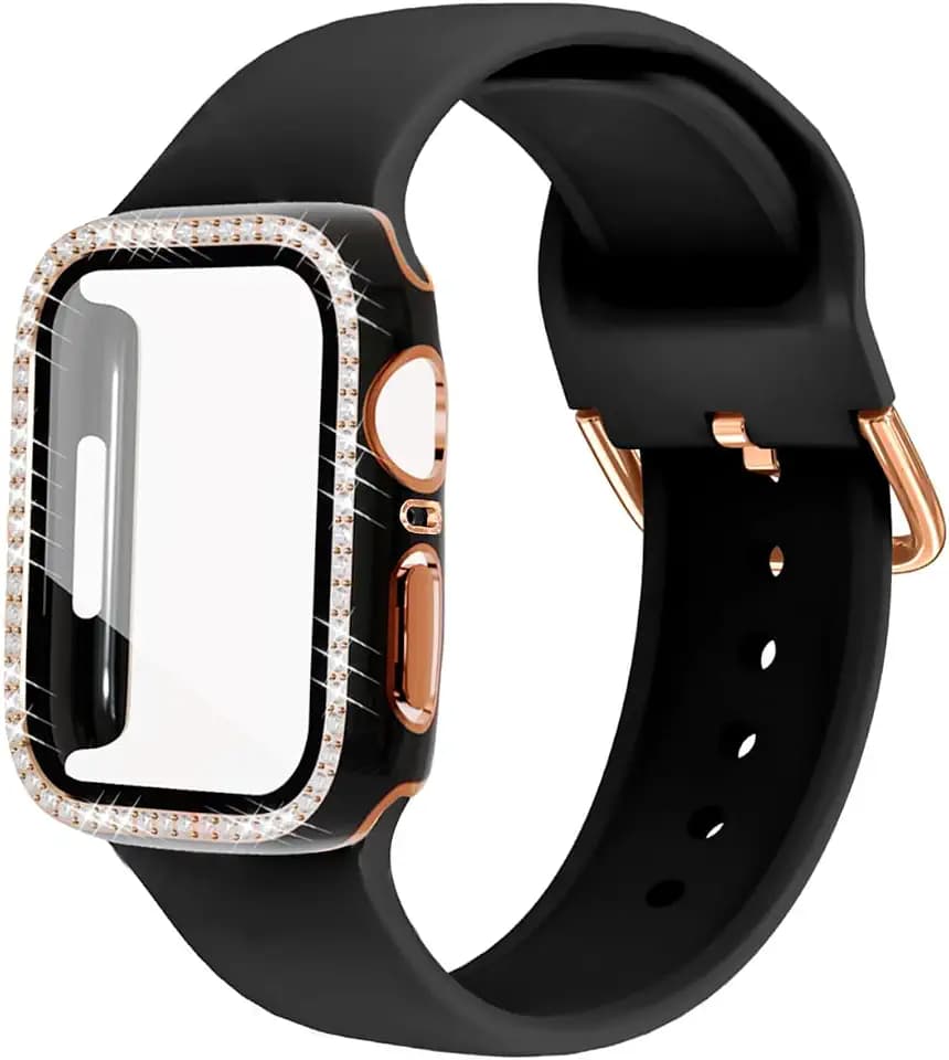 Silicone Bands and Bling Case Compatible with Apple Watch for Women