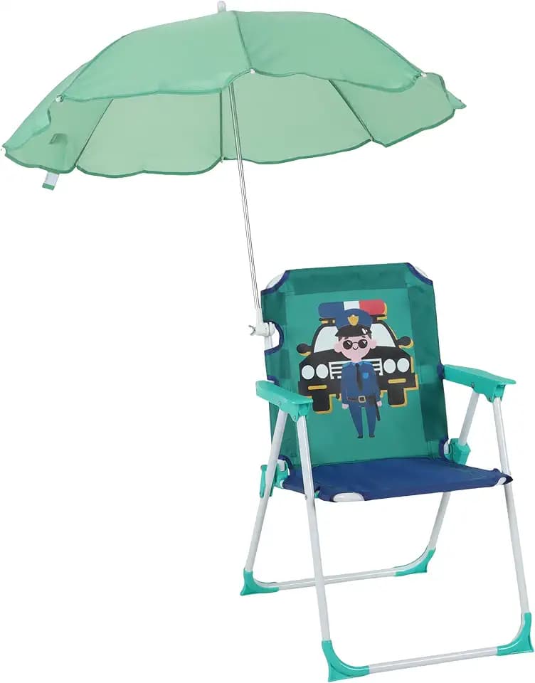 Relaxdays Kinder Klappstuhl, Campingstuhl mit Sonnenschirm, bunt
