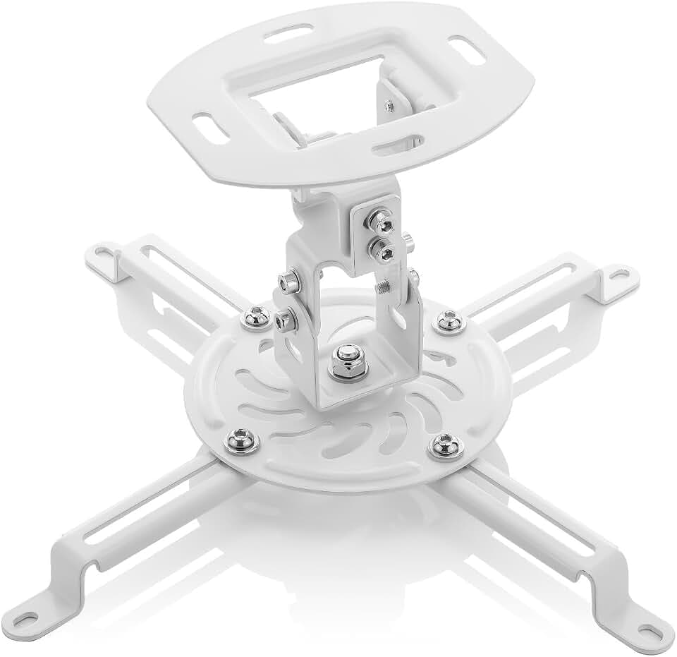deleyCON Universal Beamer Projektor Deckenhalterung 13,5Kg 360° - Weiß | ±15° neigbar, 360° schwenkbar, bis 13,5Kg belastbar, mit Kabelführung