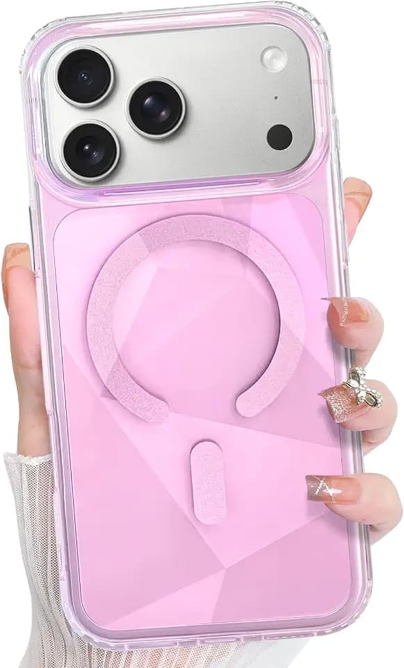 Bonoma for iPhone 17 Pro Case Iridescent Bling Crystal Clear Back -Pink