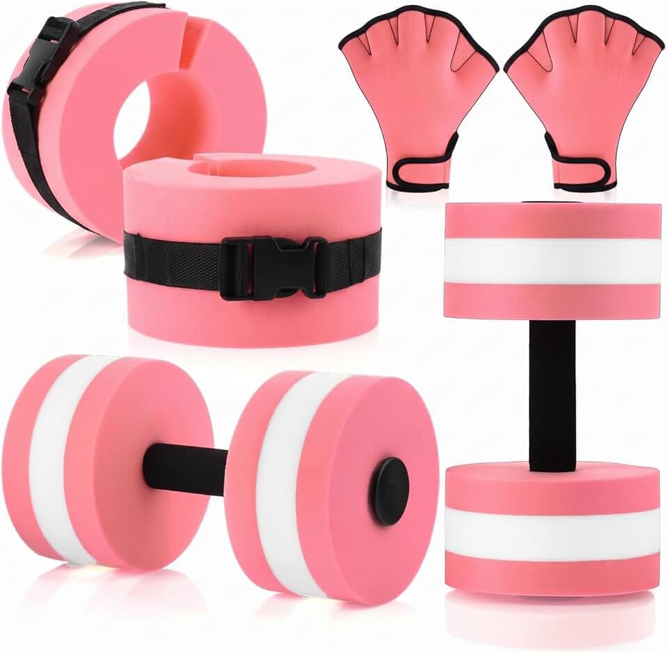 Water Aerobics Set, 2 Ankle Swimming Weights 2 Lightweight Aquatic Exercise Dumbbells 1 Pair of Swimming Gloves Pool Exercise Equipment for Aquatic Workout Fitness