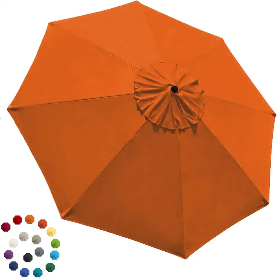 EliteShade USA 9FT Patio Umbrella Replacement Covers 8 Ribs Market Umbrella Canopy Cover (CANOPY ONLY) (Orange)