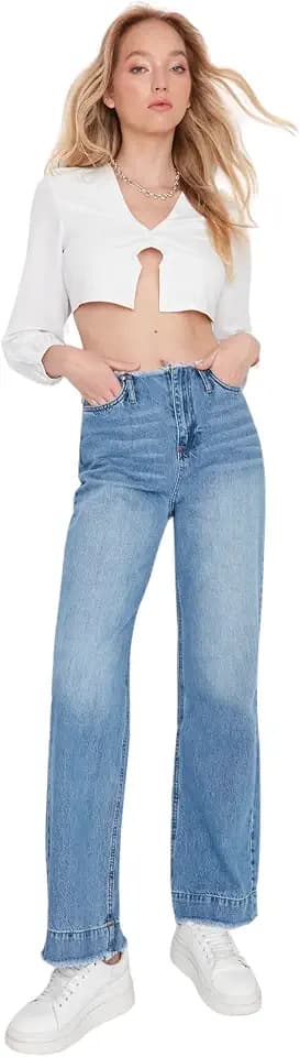 TRENDYOL Damen Jeans Herren Mittlerer Bund Wide Leg Jeans