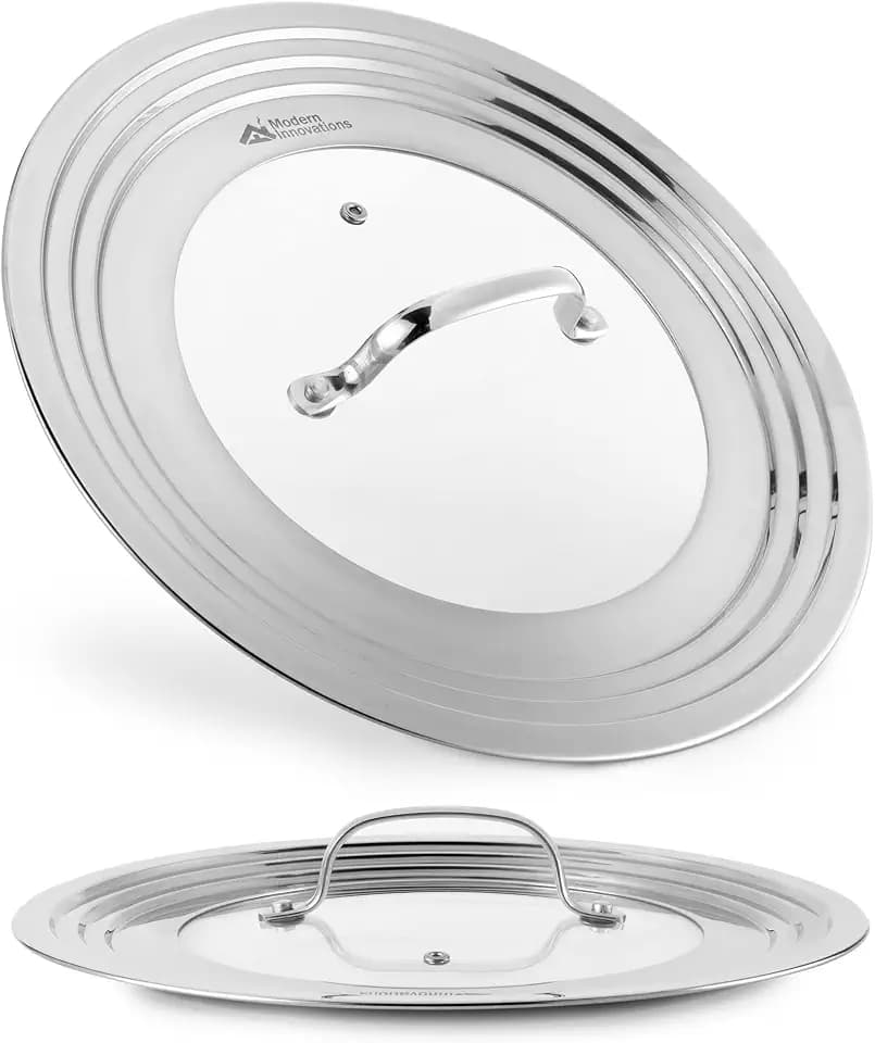 Modern Innovations Universal Lid with Tempered Glass Top for Pots & Pans, Fits 8.25, 9, 10, 11, and 12 Inch Cookware - Large Replacement Frying Pan Cover, Cast Iron Skillet Lids - Stainless Steel