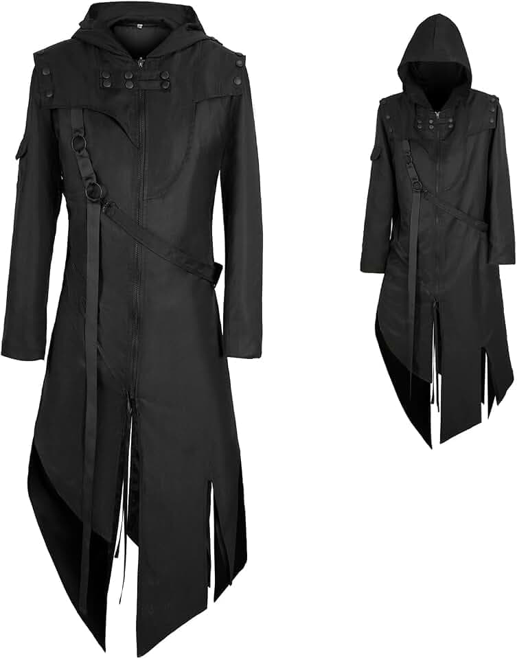 Men's Steampunk Medieval Hooded Long Coat Gothic Trench Jacket
