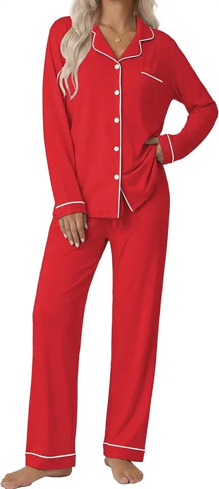 Ekouaer Pajamas Womens Long Sleeve Sleepwear Button Down Loungewear Pjs Set