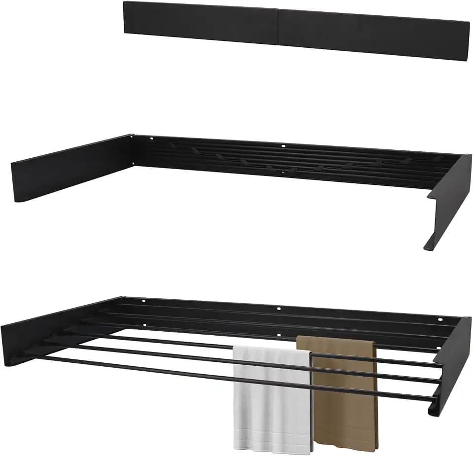 Wäscheständer Ausziehbar XL Komplett Schwarz 100cm – Pulverbeschichtetes Aluminium - 6m Trockenlänge - Wäschetrockner Wand - Wäscheständer Wand