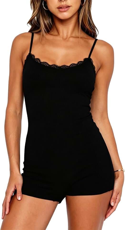 Dressmine Damen-Schlafanzug, schnelltrocknend, antihaftbeschichtet, für Nacht, einteiliger Schlafanzug, Shorts, Strampler, Spielanzug, Herbst, Spitzen-Jumpsuits