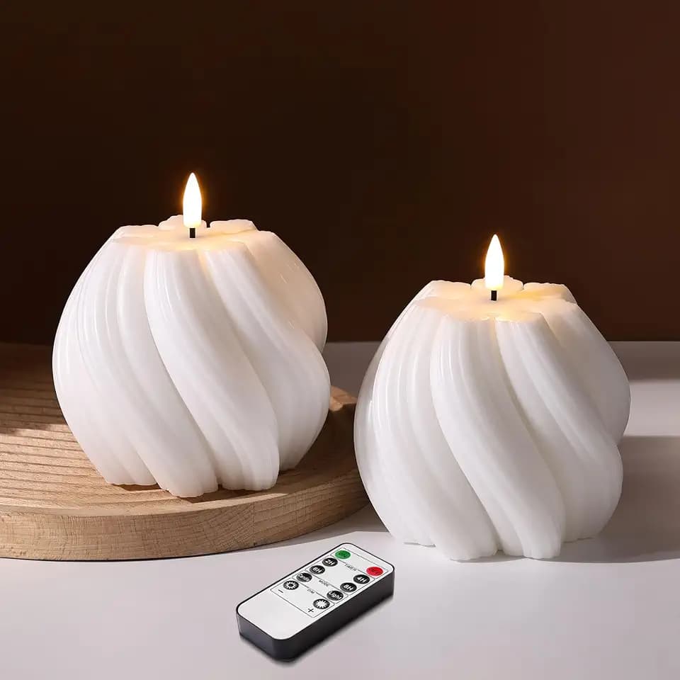 White Swirl Flameless Candles with Remote Timer