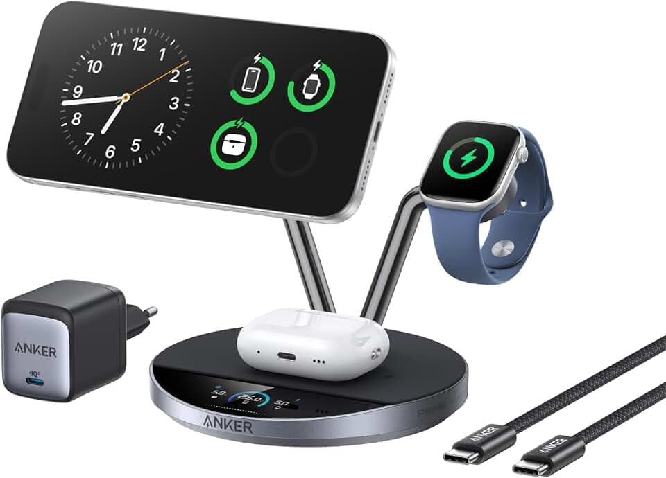 Anker Prime 3-in-1 Ladestation Qi2 25W mit Smart Display & TEC-Aktivkühlung
