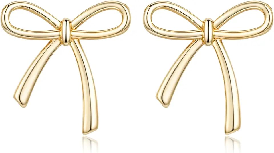 Bow Earrings for Women Simple Shiny Gold Silver Cute Dainty Earrings Tarnish Free Hypoallergenic Chunky Bow Jewelry Gifts for Her