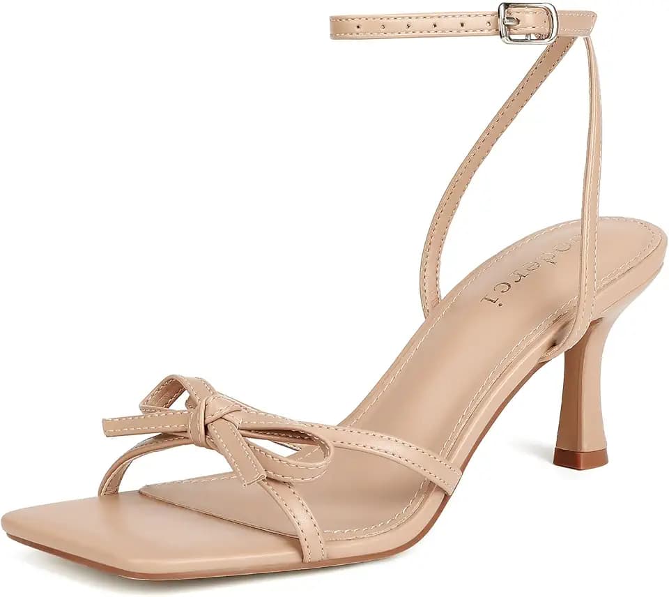 Goderci Kitten Heels with Bow Strappy Heels for Women