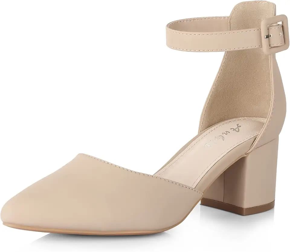 Ankis Closed Toe Heels for Women, 2.25 Inch Low Block Chunky Dress Pumps