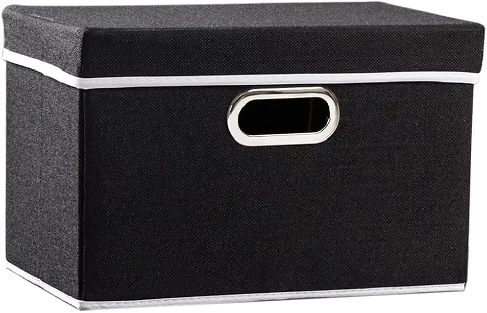 PRANDOM Foldable Storage Box with Lid [1-Pack] Fabric Collapsible Storage Bin Organizer Container Basket Cube with Cover for Home Bedroom Closet Office Nursery Black (14.9x9.8x9.8)