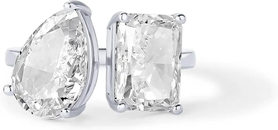 PAVOI 14K Gold Plated Toi Et Moi Radiant-Cut Pear-Shaped Cubic Zirconia Wedding Engagement Ring for Women - Statement Promise Ring