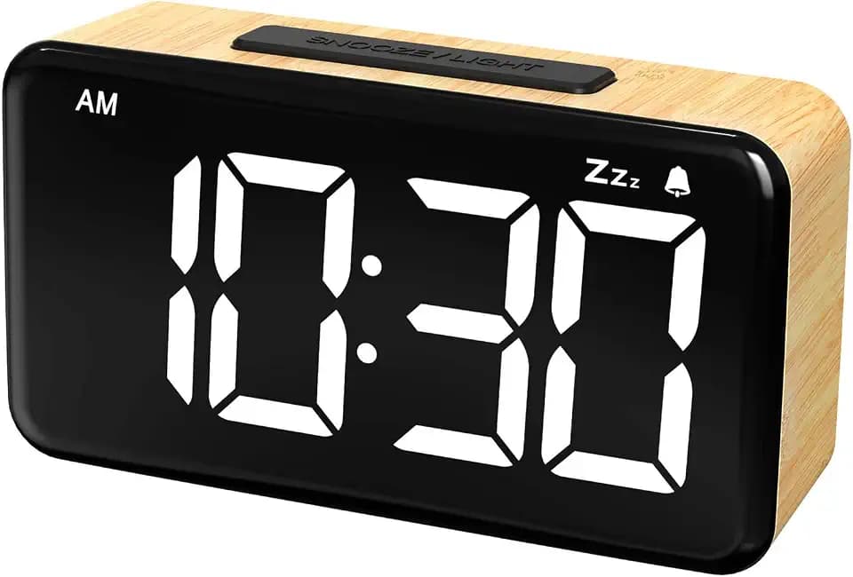LED-Wecker Schlafzimmer, 5,9" LED, Schlummer, 5 Helligkeiten, Holz hell