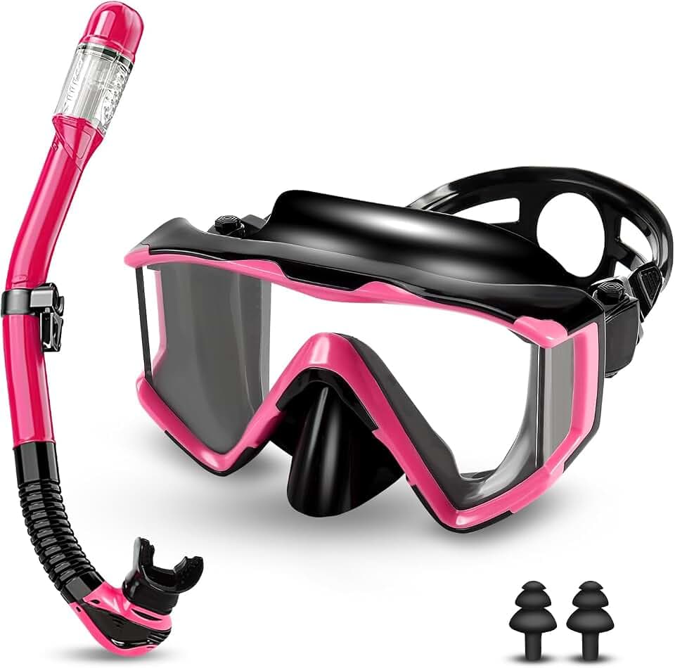 Schnorchelset Erwachsene,Taucherbrille Erwachsene mit Dry Schnorchel, wasserdichte Tauchmaske Anti-Fog Anti-Leck,Mit gehärteter Glaslinse, Schnorchelsets für Schnorcheln und Tauchen