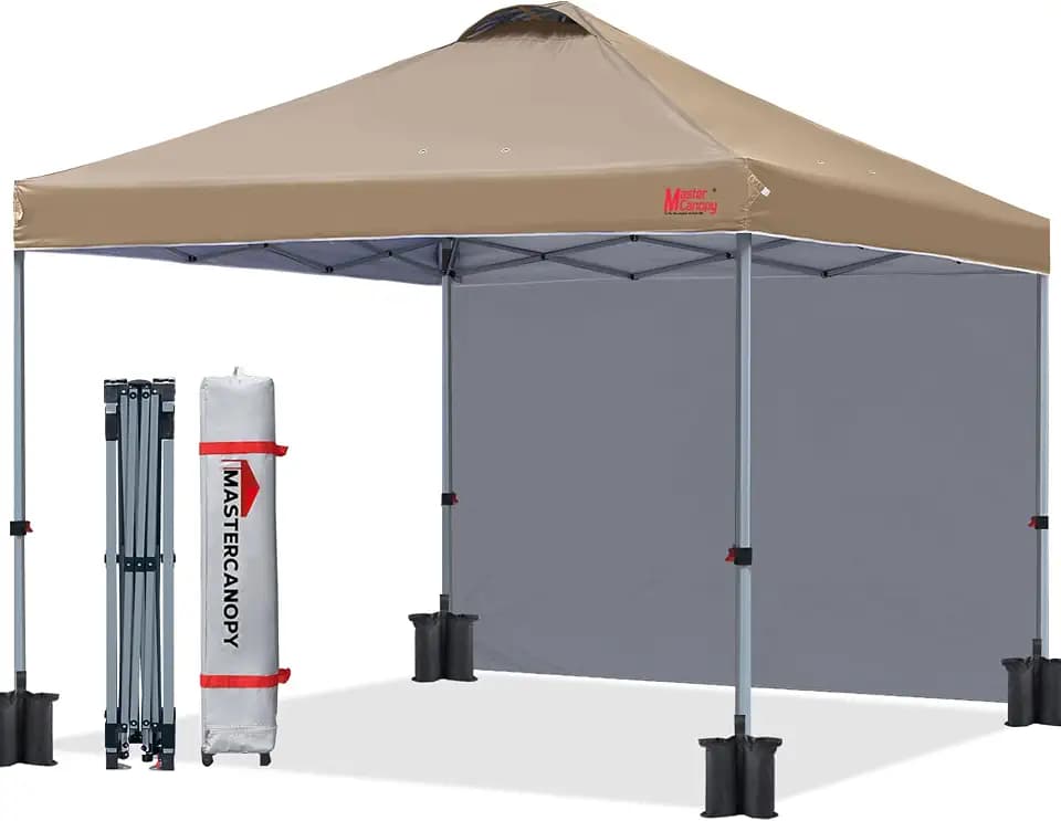 MASTERCANOPY Pop-up-Pavillon 3x3 mit Entlüftung & Seitenwand, Khakifarbe