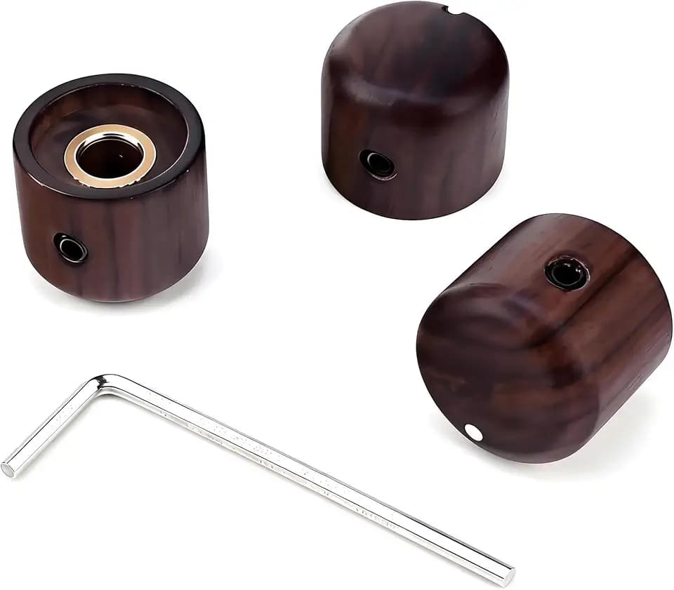 3-Pcs Red Rosewood Guitar Knobs with Brass Inserts, 1/4 Inch Shaft