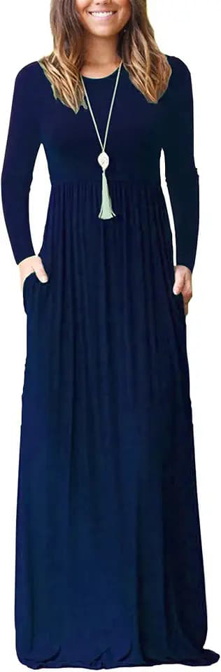 AUSELILY Womens Long Sleeve Maxi Dress Casual Empire Waist with Pockets