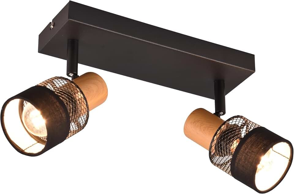 Trio Leuchten Spotbalken Nandini 811700232, Metall Schwarz matt, Holz, Schirm Stoff/Metall Schwarz, exkl. 2x E14