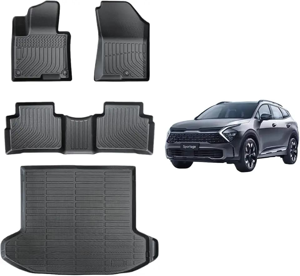 Custom Floor Mats for 2023-2026 Kia Sportage Gasoline, TPE All-Weather Liners & Cargo Mat, Specially for Standard Audio (Excludes 2026 Premium Sound), Black