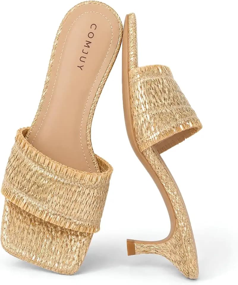 Womens Sandals Raffia Comfortable Kitten Heel Sandal