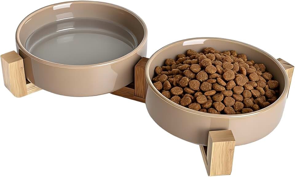 Hundenapf Keramik, Hunde Napfset, Doppel Futternapf Hund Set mit Wassernapf mit Halterung, Fressnapf Hund ErhöHt, Hundenapf Grosse Hunde für Kleine und Mittelgroße Hunde, Futterstation