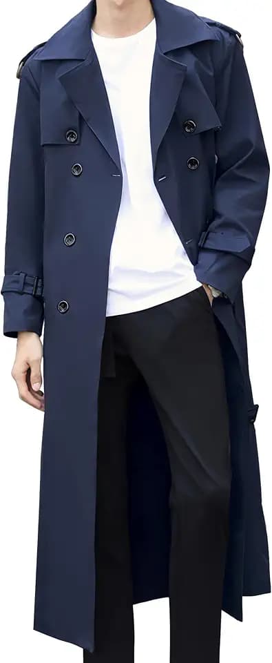 Pantete Men's Double Breasted Trench Coat Oversized Windbreaker Long Jacket